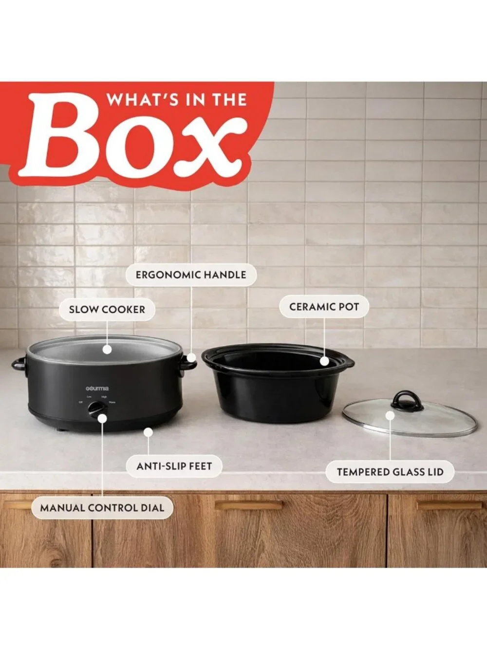 6 Quart Slow Cooker with Removable Ceramic Pot, Manual Controls & 3 Settings